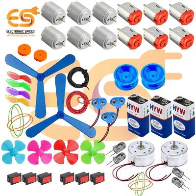 Combo of DC Motor Learning Kit with Rocker Switch, Battery and More Electronic Items (56 Itme)